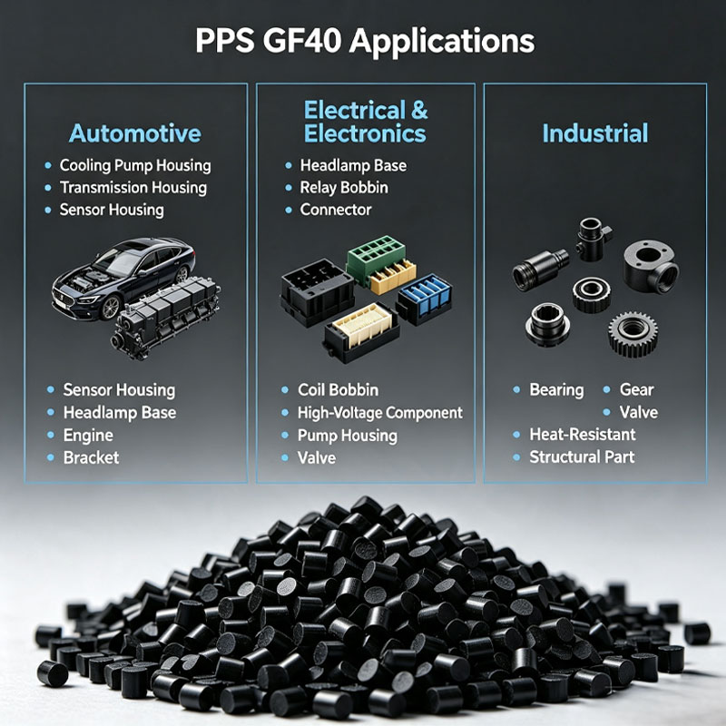 Plastique modifié résistant aux produits chimiques PPS GF40 pour l'automobile